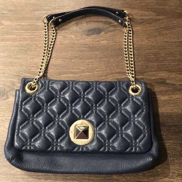 Kate Spade navy blue purse with gold detailing. - Picture 1 of 5